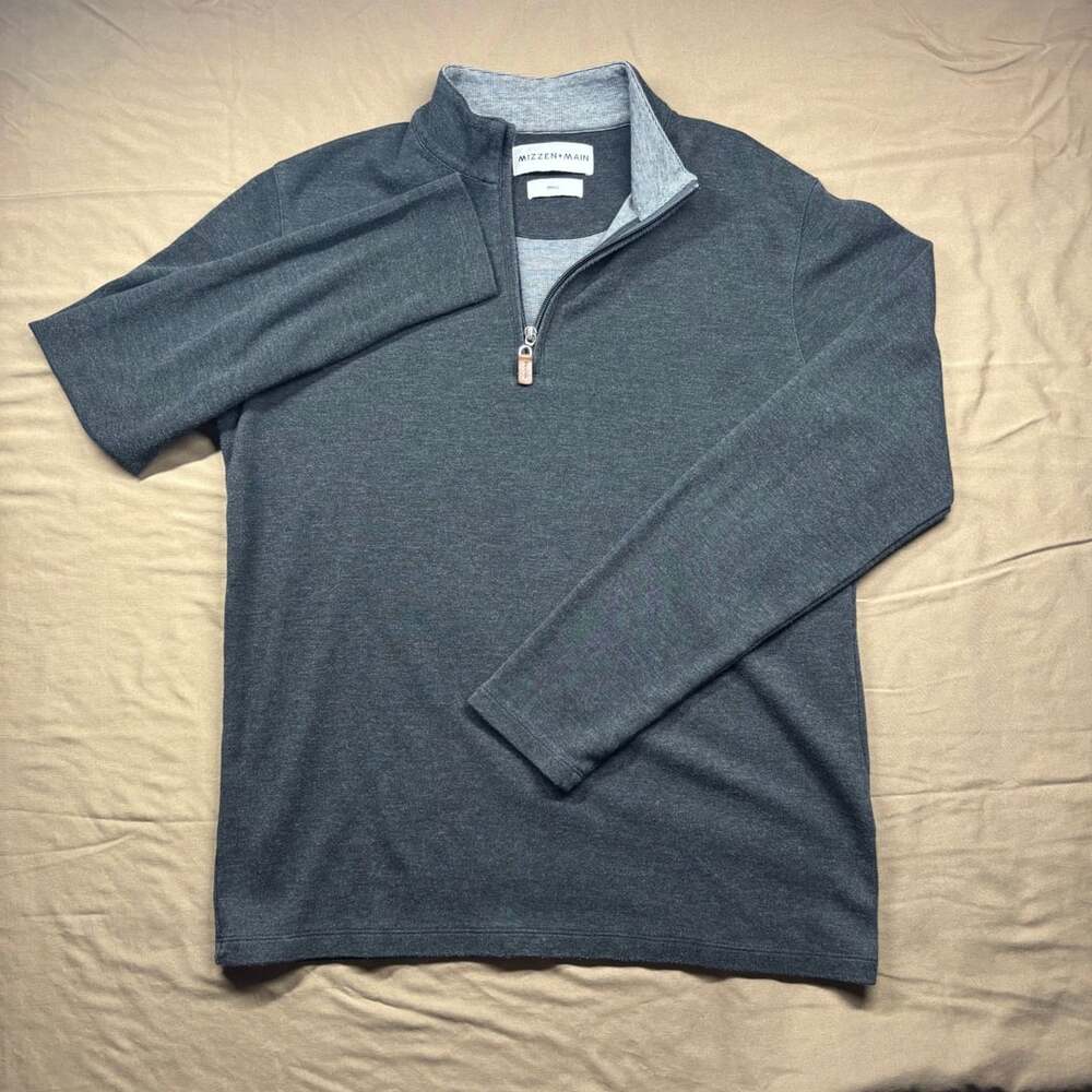 Mizzen+Main Men's Quarter Zip Pullover Heather Charcoal Small Cotton Modal